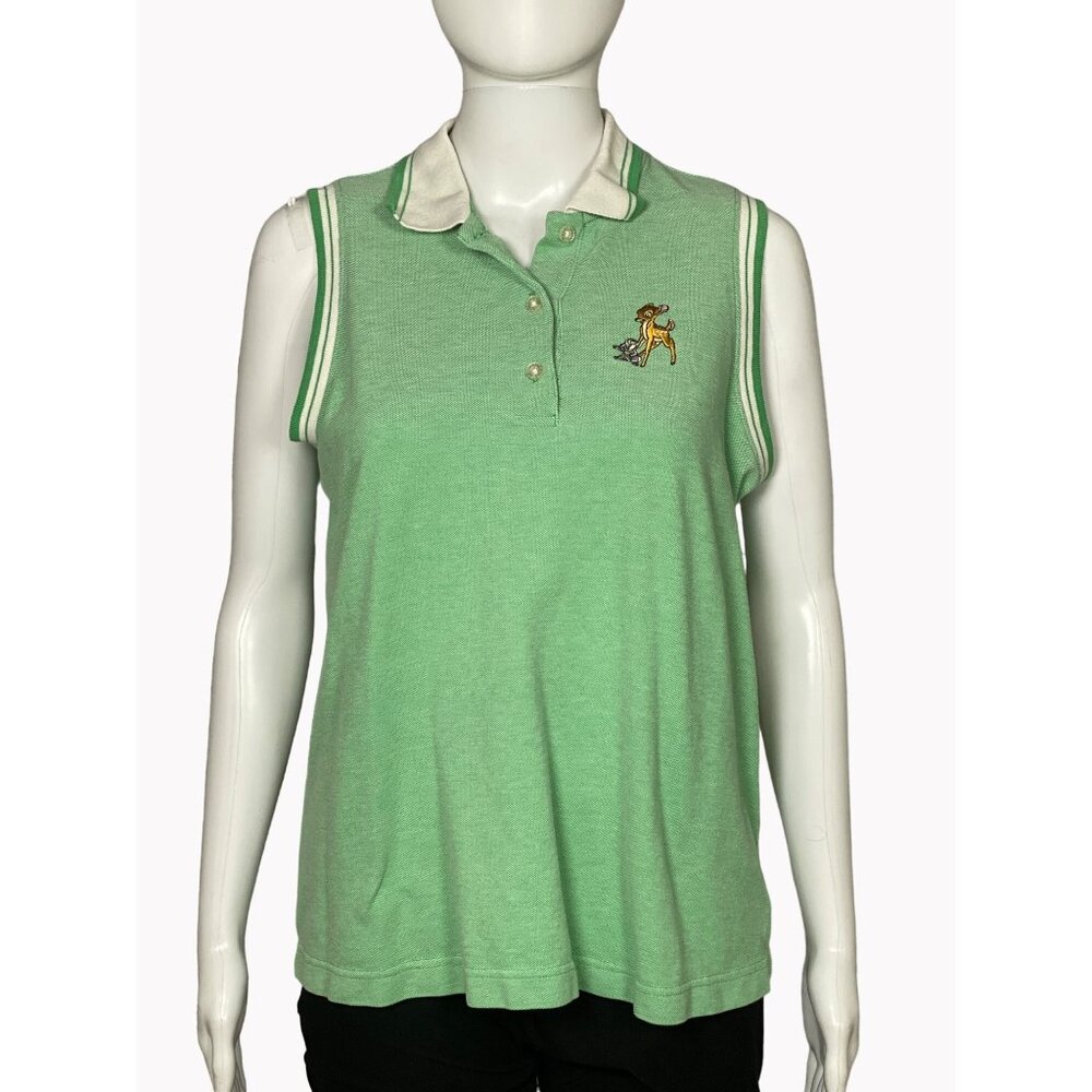 Vintage Disney Store Bambi Sleeveless Polo Shirt M Green Cotton